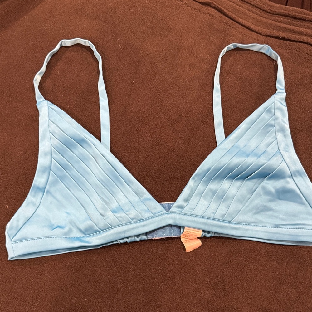 naked wardrobe Blue Satin Pleated Triangle Bralette